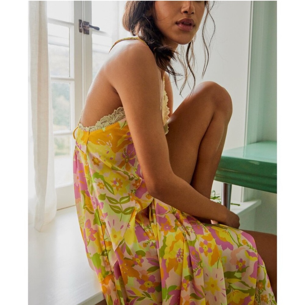 Free People A Bloom Floral Maxi slip in Yellow and Pink - Picture 3 of 10